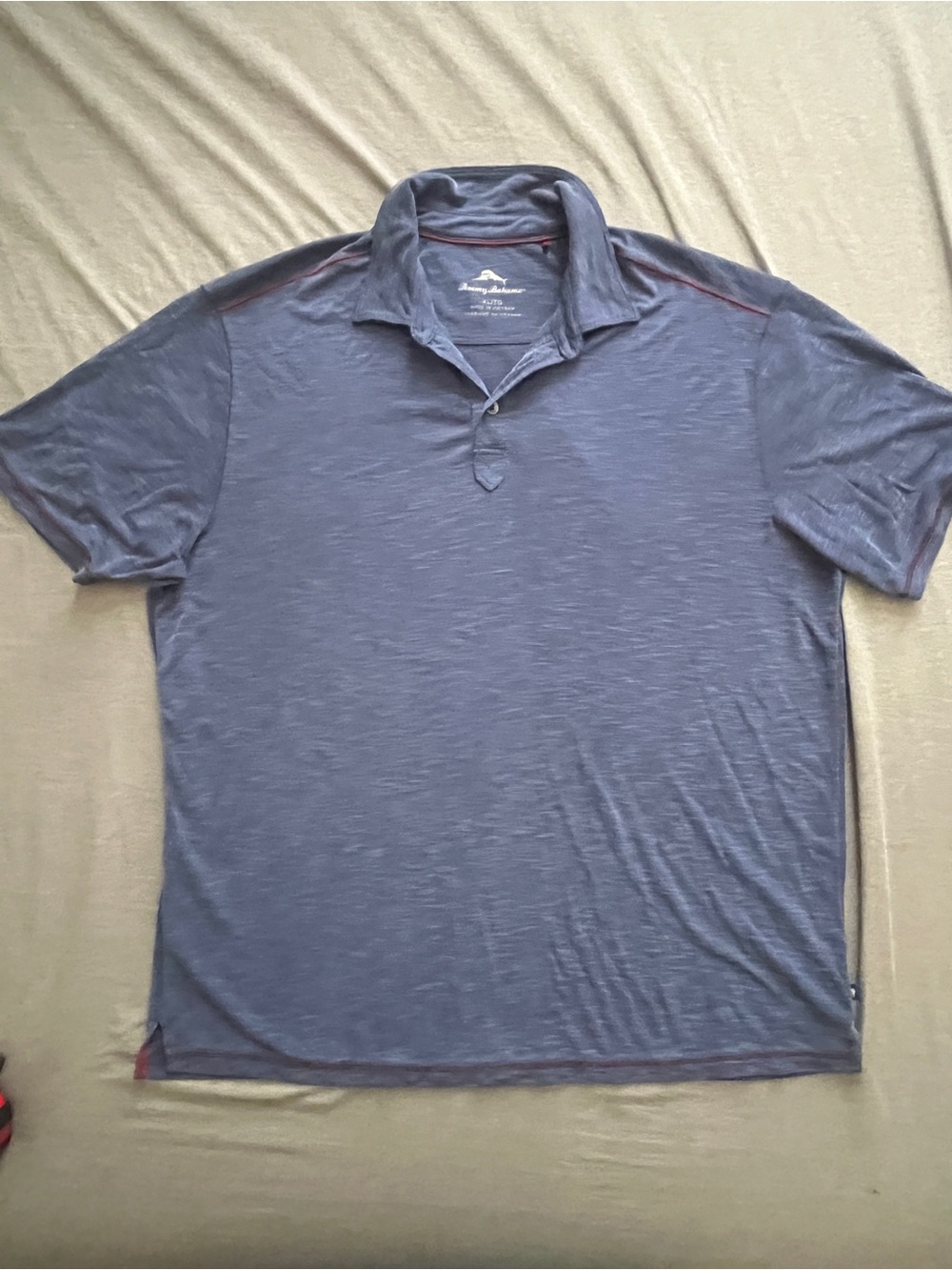 Tommy Bahama Blue Short-Sleeve Polo with Red Contrast Piping